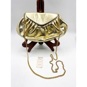 Vtg Gold Leather Dumpling Bag ‎ chain strap clutch Nordstrom 80's Hollywood glam